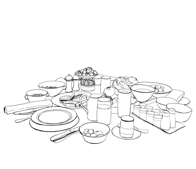 Hand Drawn dinner dishware Food and drink sketch