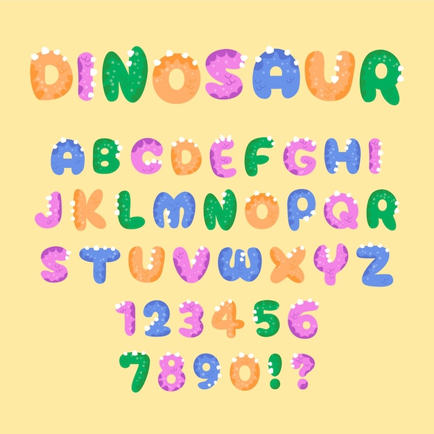 Hand drawn dino alphabet design