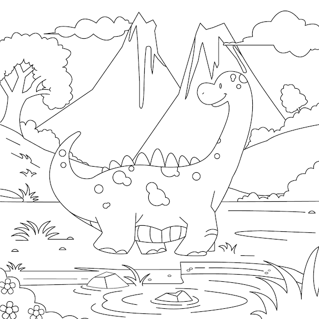 Hand drawn dinosaur coloring book illustration