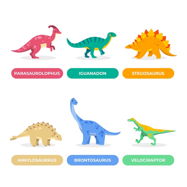 Hand drawn dinosaur names element collection