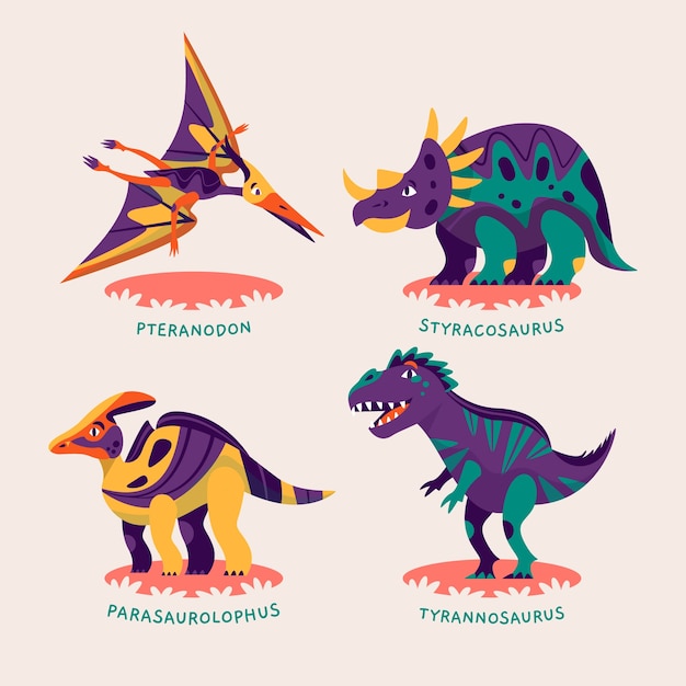 Hand drawn dinosaur names element collection