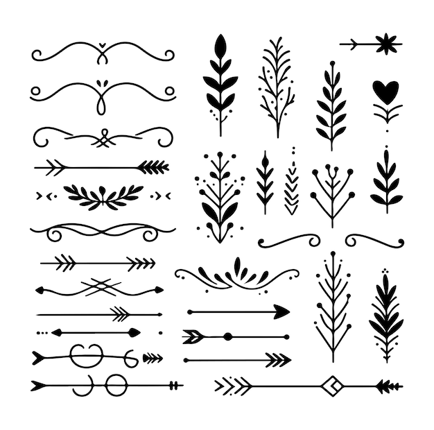 Vector hand drawn dividers elements collection vector silhouette