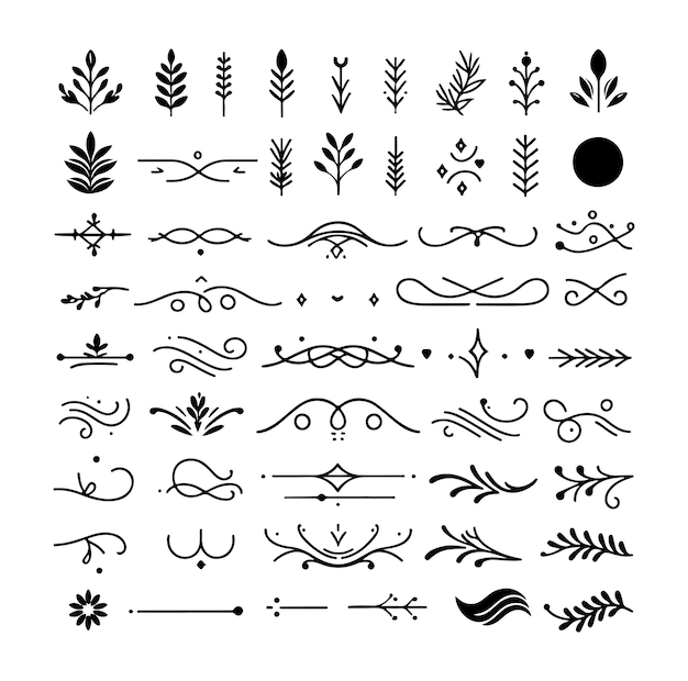 Vector hand drawn dividers elements collection vector silhouette