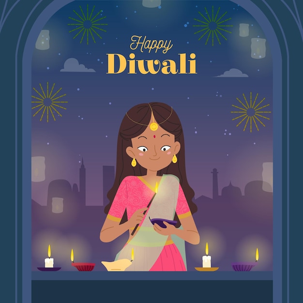 Hand drawn diwali concept