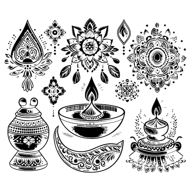 Vector hand drawn diwali designs vector