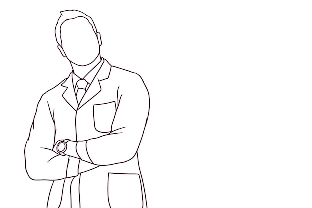 Hand drawn doctor standing with crossed arm illustration