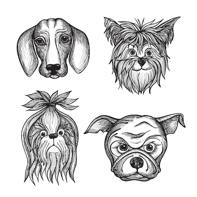 Hand Drawn Dog Faces Set