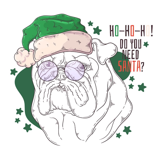 Hand drawn dog portrait with Christmas accessories Vector