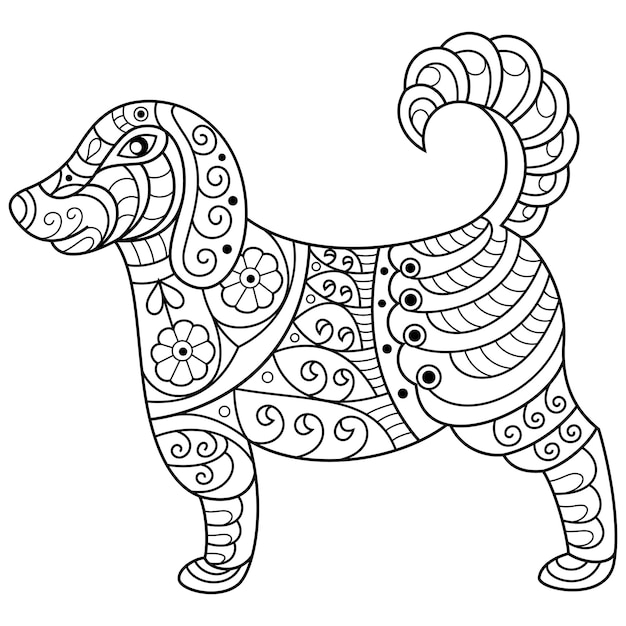 Hand drawn of dog in zentangle style