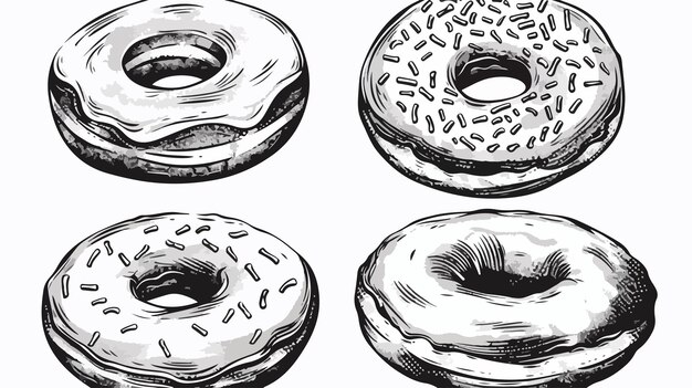 Vector hand drawn donuts in glaze assortment