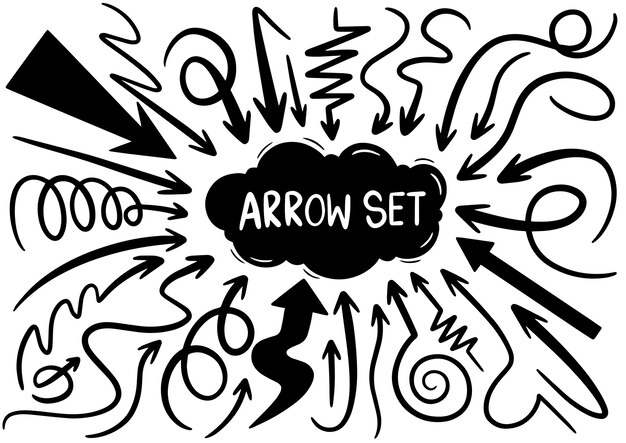 Hand drawn doodle arrows set