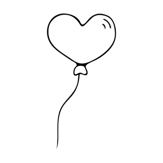 Hand drawn doodle balloon heart Vector love clipart Outline