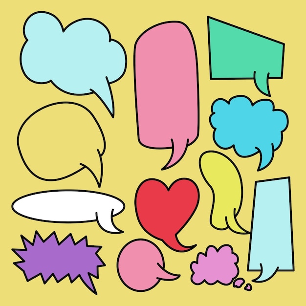 Hand drawn doodle blank speech bubbles set