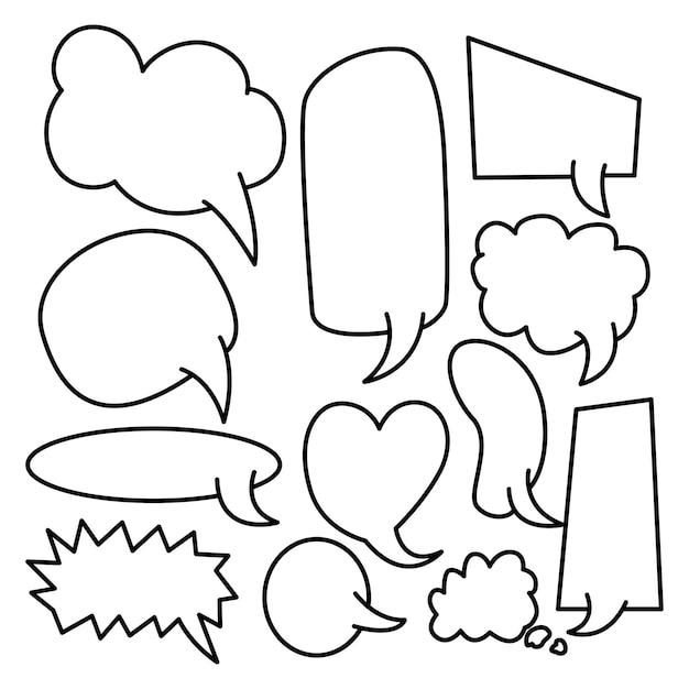 Hand drawn doodle blank speech bubbles set