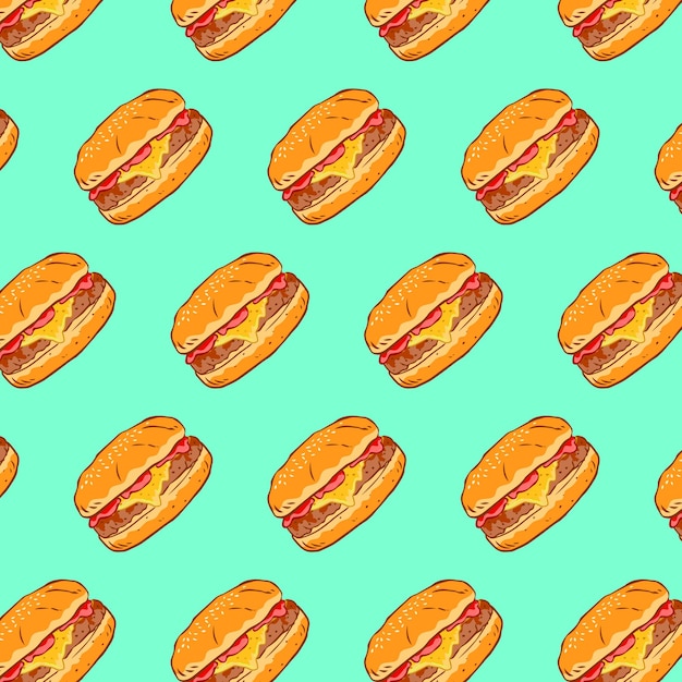 Hand drawn doodle burger products seamless pattern