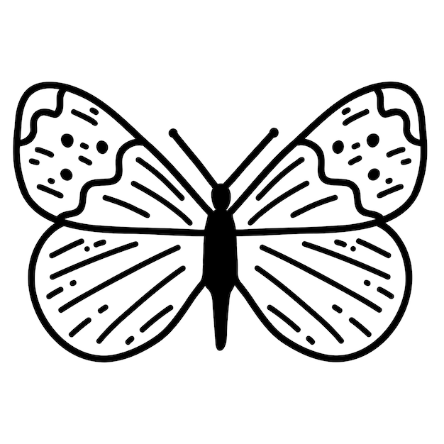 Hand drawn doodle butterfly Vector sketch illustration black outline art of insect for web design icon print coloring page