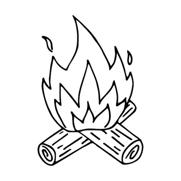 Hand drawn doodle campfire Vector bonfire clipart Outline