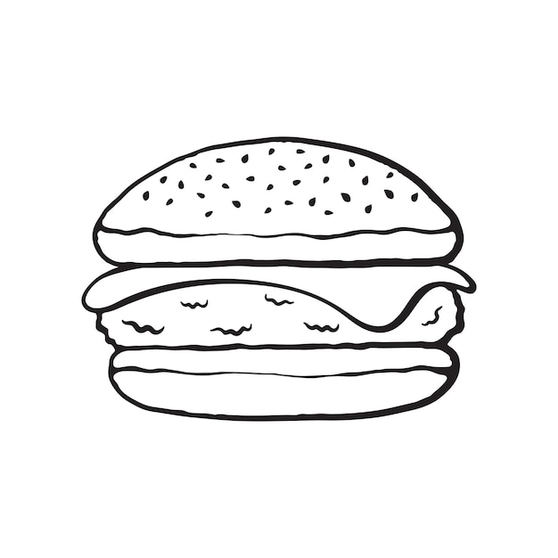 Hand drawn doodle of cheeseburger Cartoon sketch Unhealthy food Vector illustration