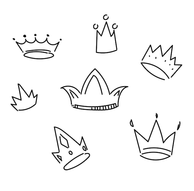 Hand drawn Doodle crown Sketch crown illustration Set of king crowns