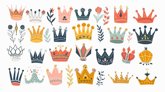 Hand Drawn Doodle Crowns Vector Set for Designers and Creatives