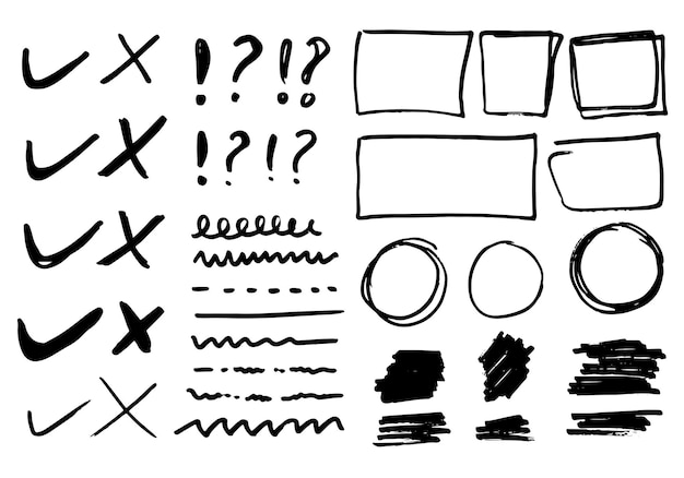 hand-drawn doodle design elements. Circles, arrows, lines, squares.