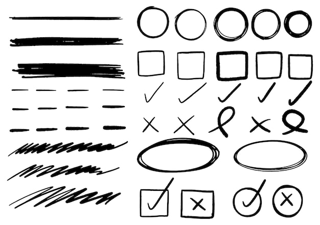 Hand drawn doodle design graphic elements. Hand drawn arrows circles and abstract doodle writing design. white background.