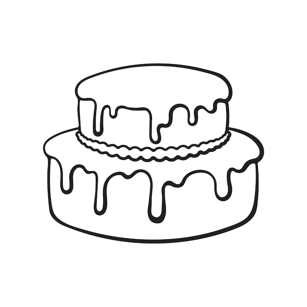 Hand drawn doodle of doubletiered cream cake with glaze Cartoon sketch  Vector illustration