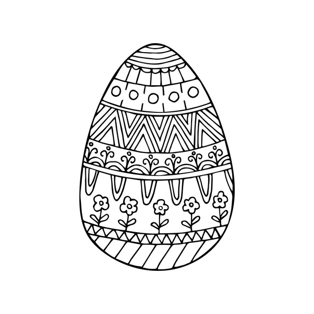 Hand drawn doodle easter egg Easter zentangle Vector egg with ornament Outline