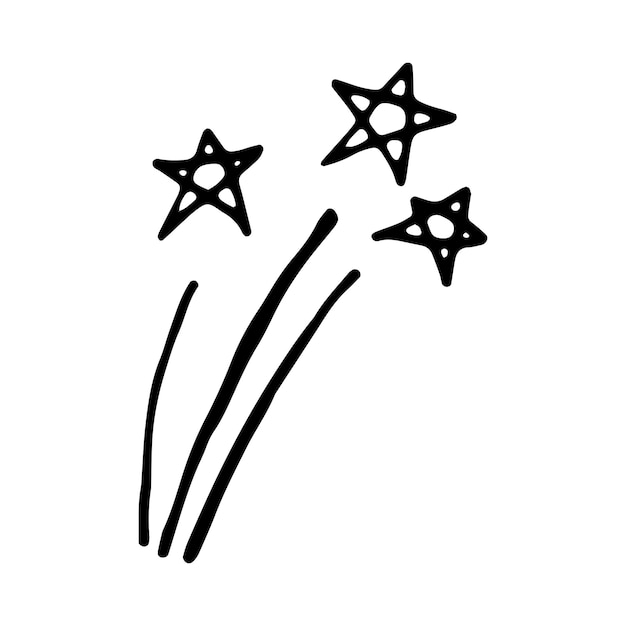 Hand drawn doodle Fireworks salute and Stars For New Year And Xmas Holiday decoration of stories