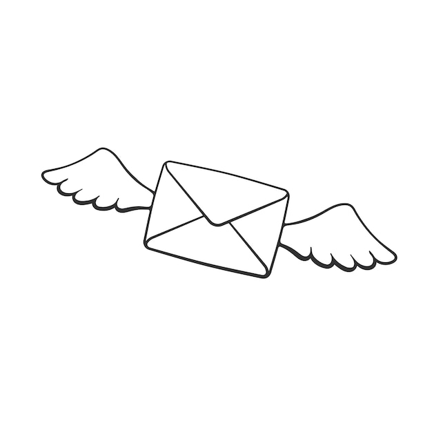 Hand drawn doodle flying closed envelope with wings Not read message Vector illustration