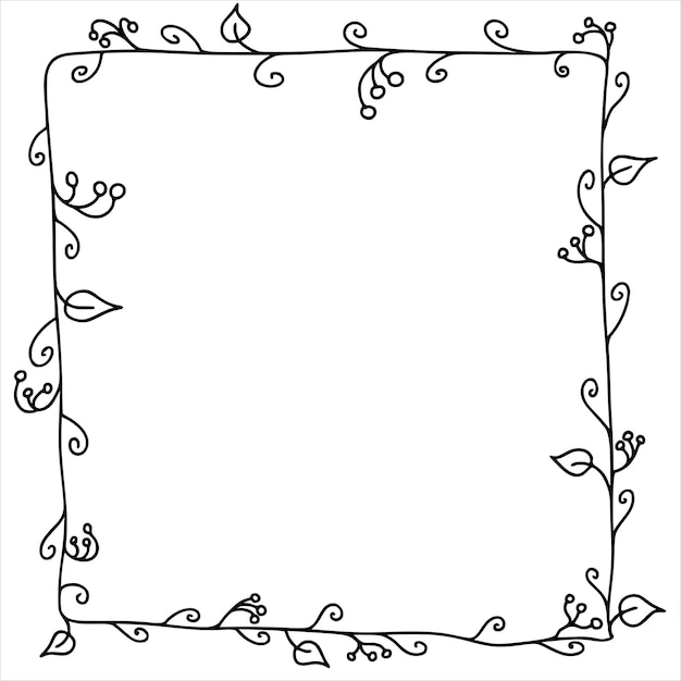 Hand drawn doodle frame with plants and flowers