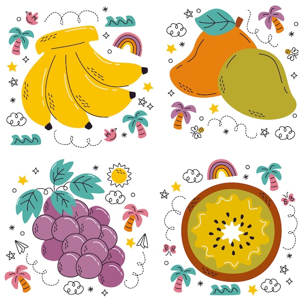 Hand drawn doodle fruit sticker set