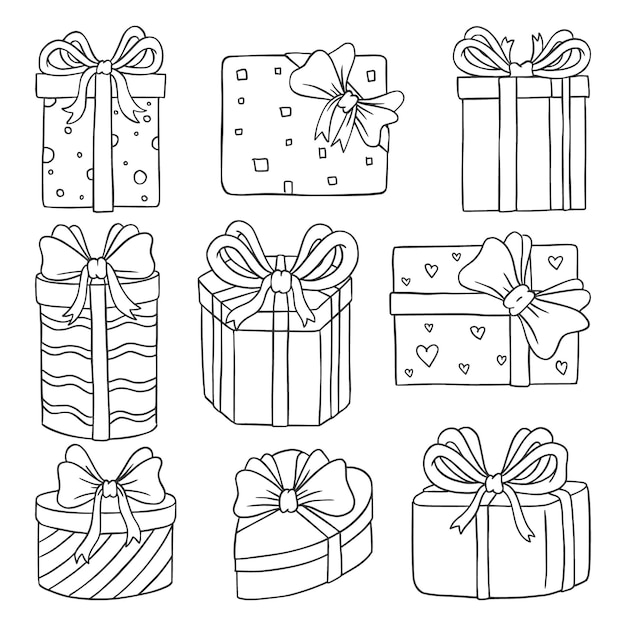 Hand drawn doodle gift box collection