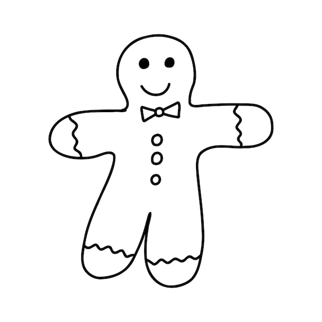 Hand drawn doodle gingerbread man Cartoon element vector sketch illustration black outline art for web design icon print coloring page