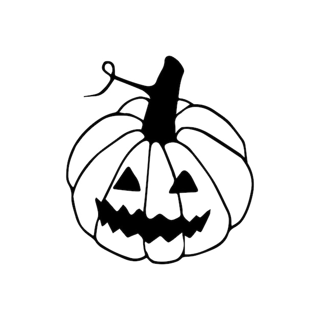 Hand drawn doodle halloween pumpkin Vector cute and angry jack o lantern Outline