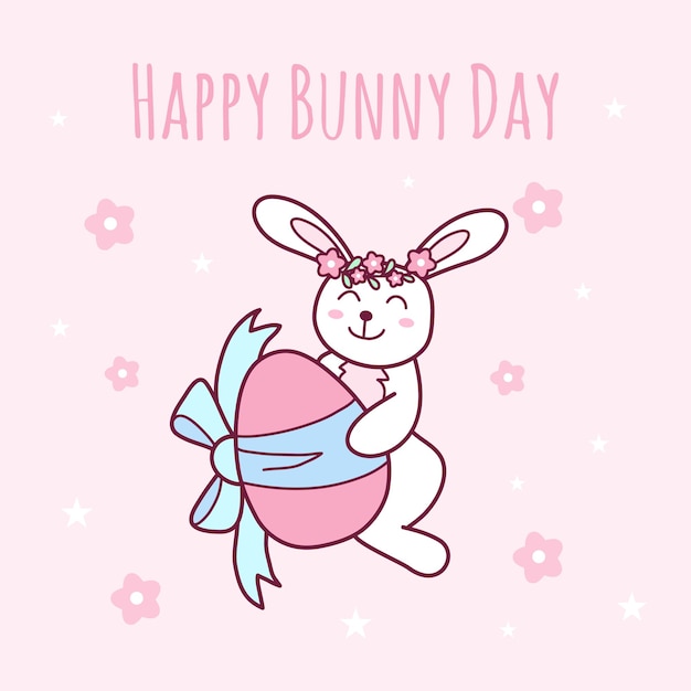 Hand drawn doodle happy bunny day greeting card