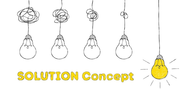 Hand drawn doodle light bulb set Idea solution concept Vector illustration