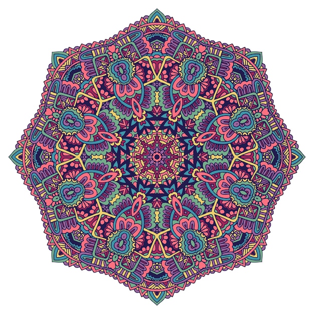 hand drawn doodle mandala. Ethnic mandala with colorful ornament.