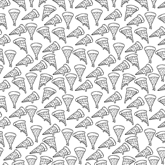 Hand drawn doodle melting pizza slice seamless pattern background