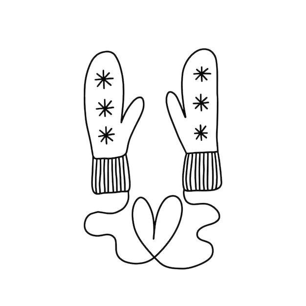 Hand drawn doodle mittens vector illustration Cute Christmas coloring page with mittens and heart