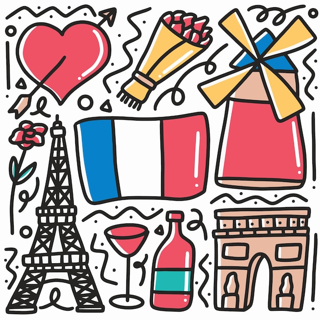 Hand drawn doodle paris holiday with icons and design elements