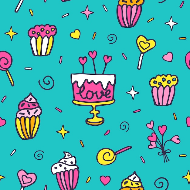 Hand drawn doodle party seamless pattern Vector illustration