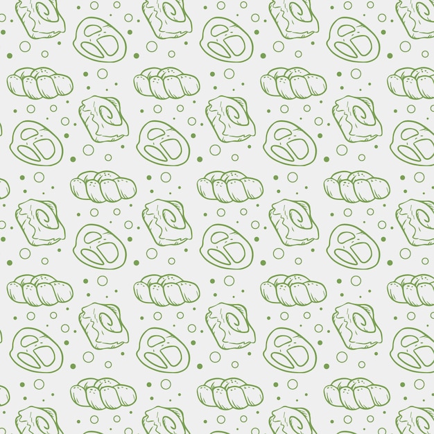 Hand drawn doodle pastry products seamless pattern