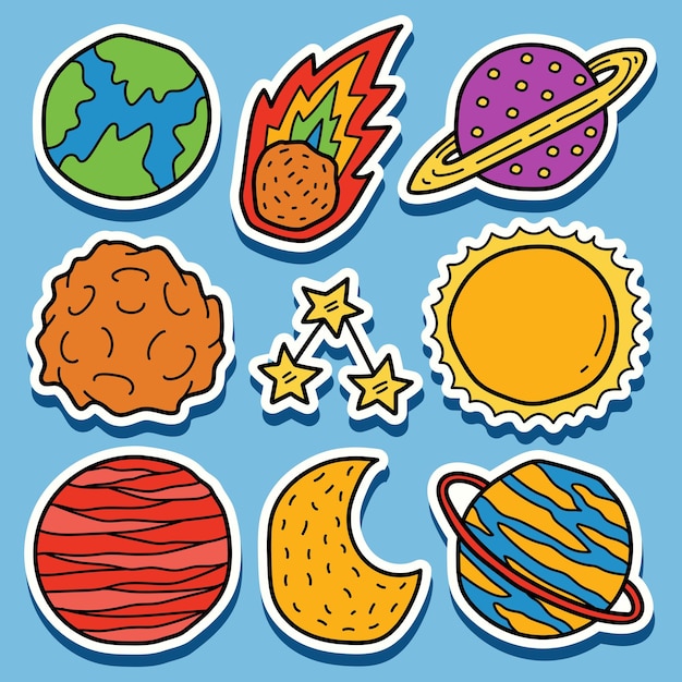 hand drawn doodle planet cartoon sticker design