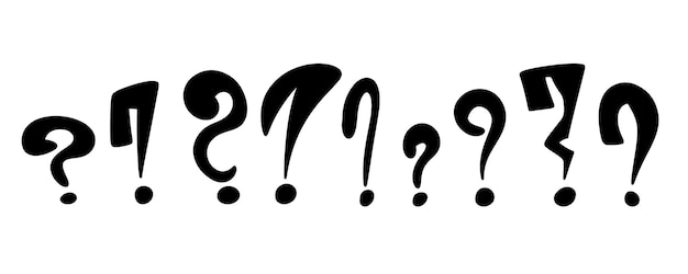 Hand drawn doodle question marks. Doodle marker ask point. Punctuation ask marks. Black vector