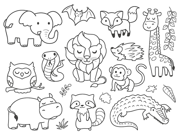 Hand drawn doodle safari animals 