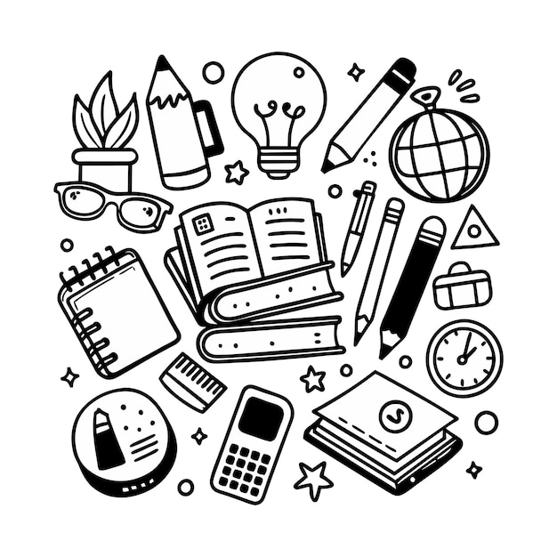 Hand drawn doodle school vector elements