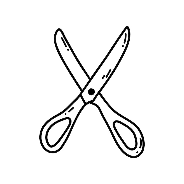 Hand drawn doodle scissors icon Vector sketch illustration of black outline school supplies office stationery for print coloring page kids design logo