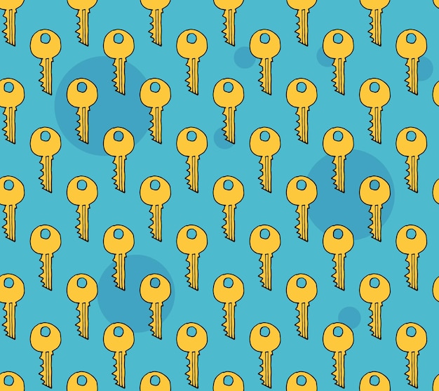 Hand drawn doodle seamless background with hand drawn keys