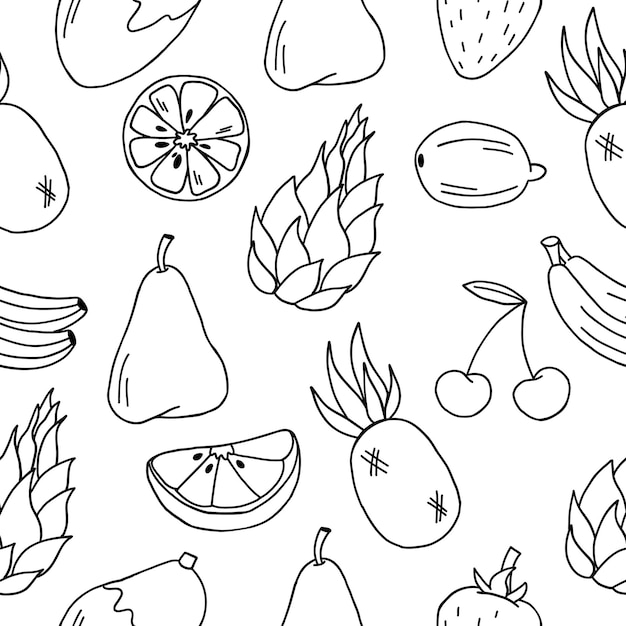 Hand drawn doodle seamless fruits pattern